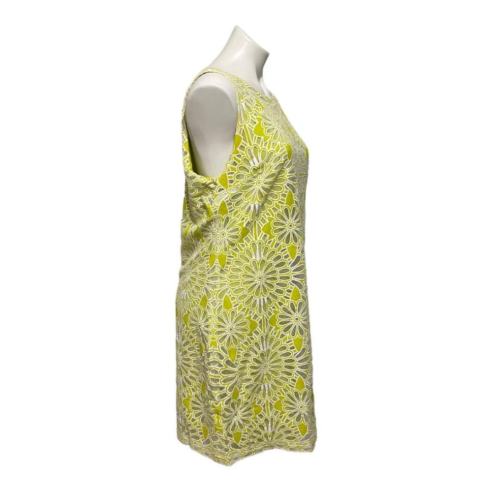 Bell Badgley Mischka Size 12 Pea Green Floral Mesh Sleeveless Crewneck Dress - Picture 4 of 8